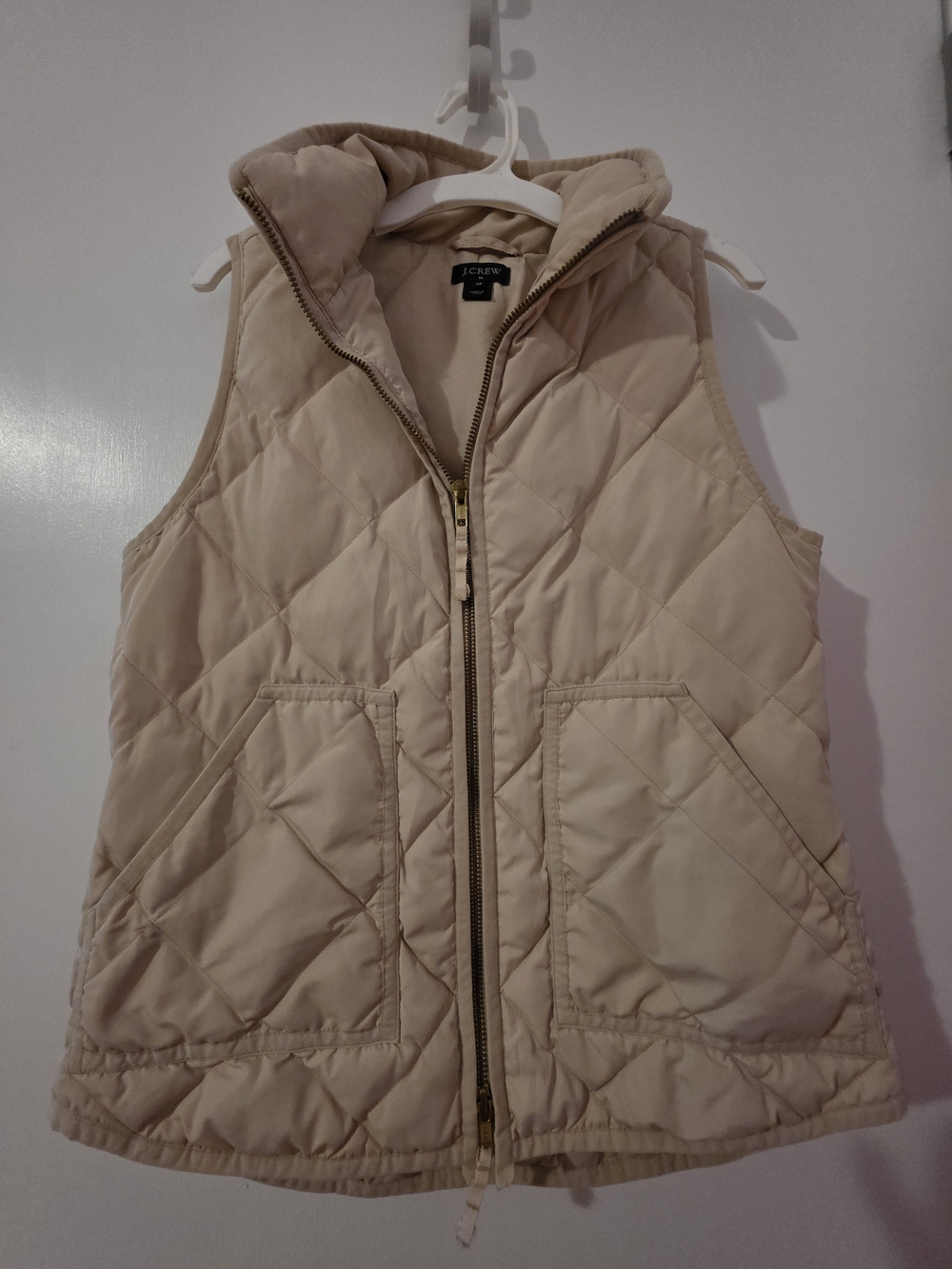 J. Crew Light Cream Quilted Hooded Vest